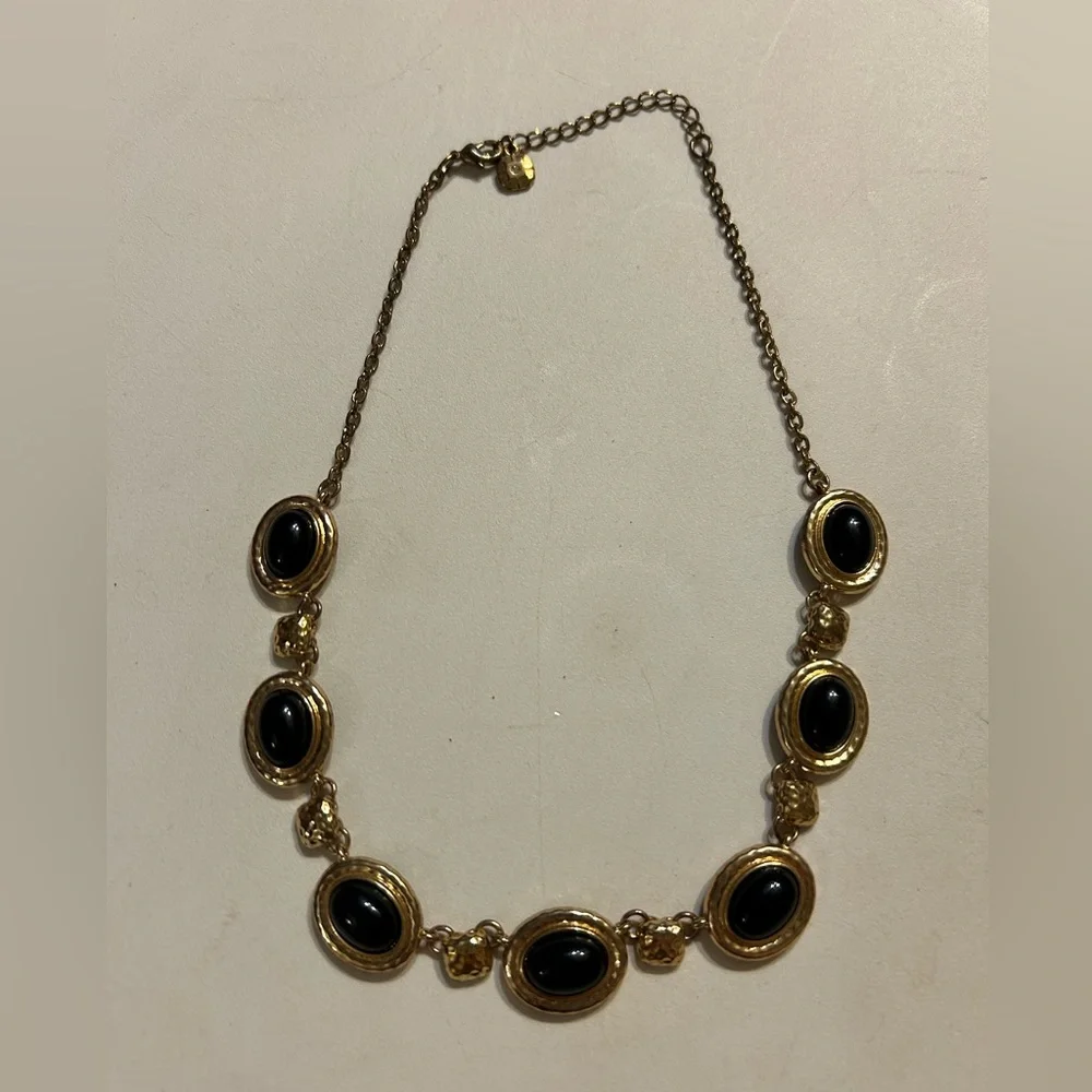 Monet Gold Plated and Black Cabochons Choker Necklace